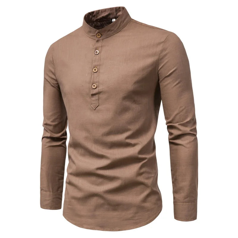 Men's Cotton Long Sleeve Shirt - Spring Summer Slim Fit Business Casual Collar Design Luke