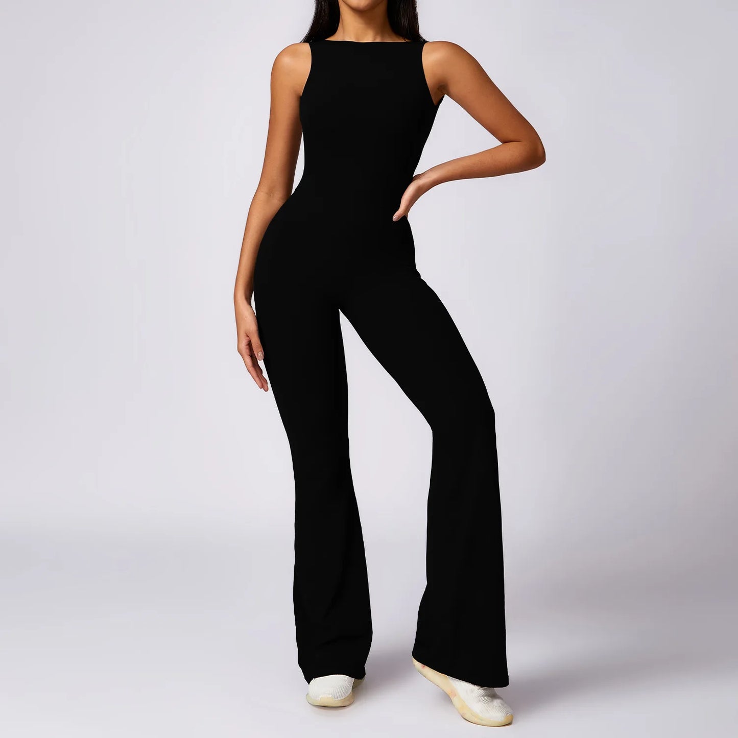 Women’s Scrunch Butt Flare Jumpsuit – Tummy Control Skinny‑Fit Workout Bodysuit for Gym & Casual Wear Assunta