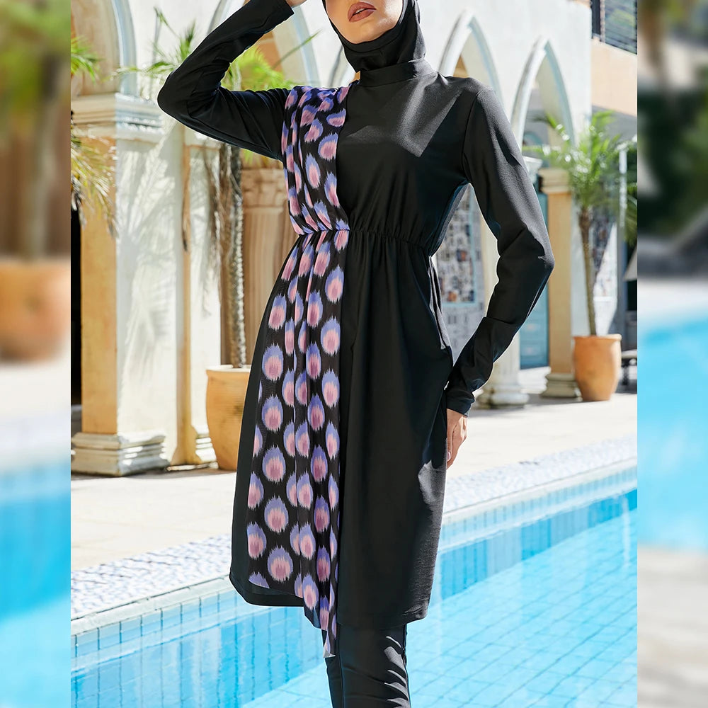 Modest Burkini Swimwear for Women | Printed Muslim Swimsuits 3-Piece Set Eira