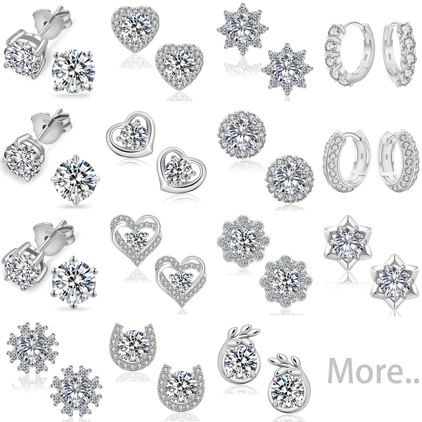 Sparkly Moissanite Stud Earrings - 925 Sterling Silver & 14K White Gold Jewelry for Men and Women