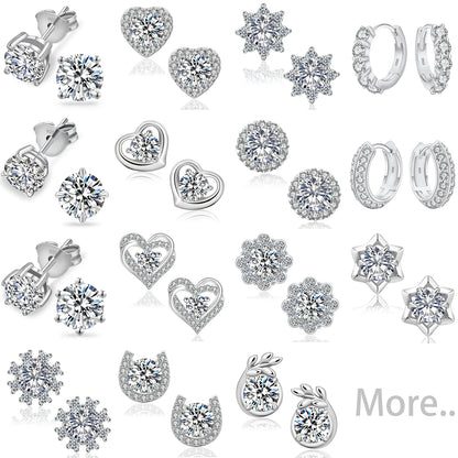 Sparkly Moissanite Stud Earrings - 925 Sterling Silver & 14K White Gold Jewelry for Men and Women