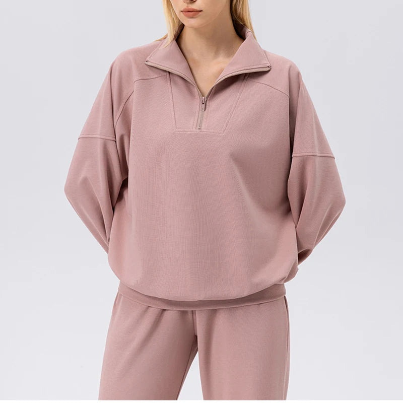 Fall Women's Oversized Sweatshirts – Casual Loose Half-Zip Fleece Pullover, Stand Neck Quarter-Zip Hoodie for Running & Workouts