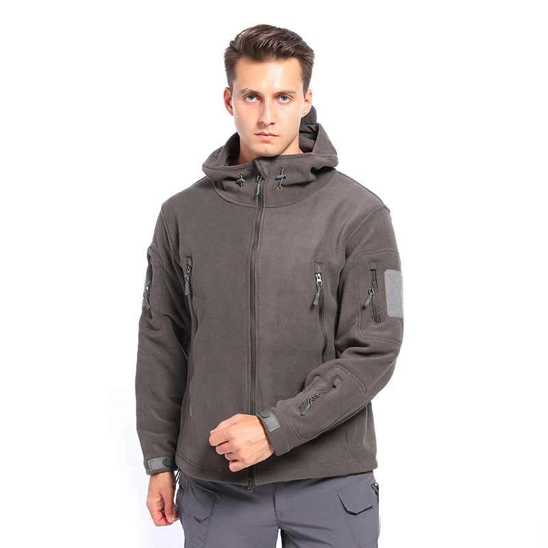 Men’s Winter Tactical Fleece Jacket – Plus Size Warm Polar Hoodie, Multi‑Pocket Full‑Zip Outdoor Coat for Hiking, Camping & Sports Tristan