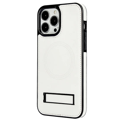 Luxury Leather Strong Magnetic Wireless Charging Mobile Case for iPhone 15 14 12 Pro Max Kickstand Phone Case