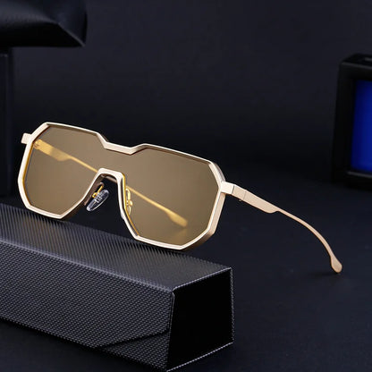 Steampunk Metal Frame Sunglasses for Men | Irregular One-Piece UV400 Designer Shades Logan
