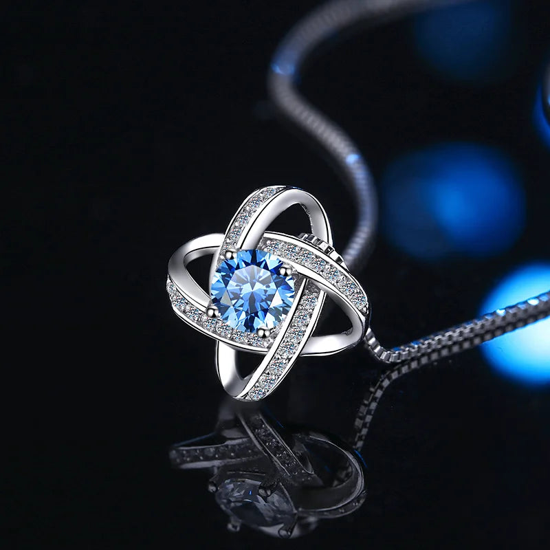 Fine Glamorous Jewelry: 1CT Round Cut VVS1 Blue Moissanite Pendant Necklace in S925 Sterling Silver – Perfect Women’s Gift