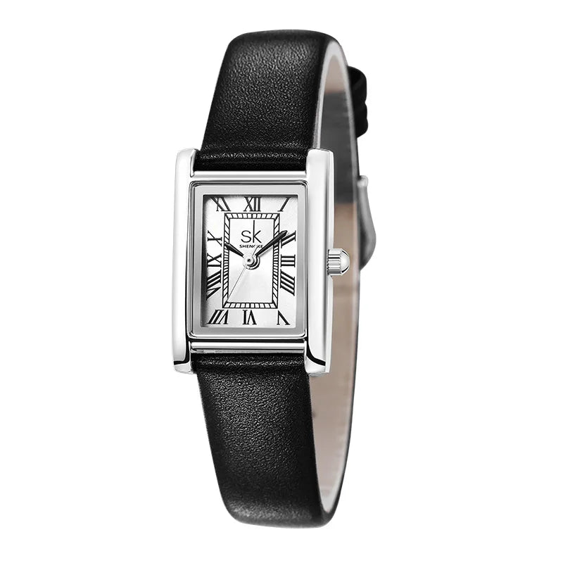 SHENGKE Roman Dial Quartz Watch for Women – Retro Leather Band Style Anaya