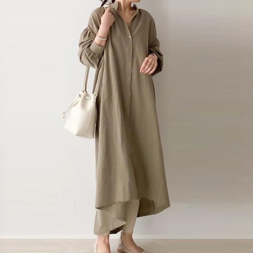 Women Summer Loose Simple and Breathable Long Single Breasted Shirt Women's Dress
