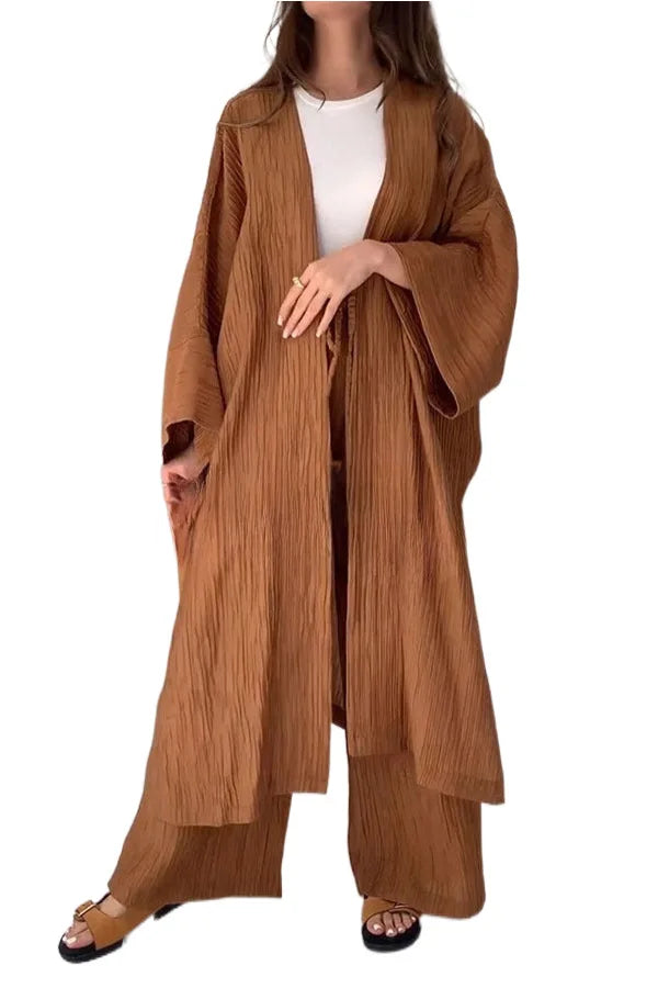 Women's Pleated Texture Top and Straight Casual Pants Set – Stylish Autumn Outfit