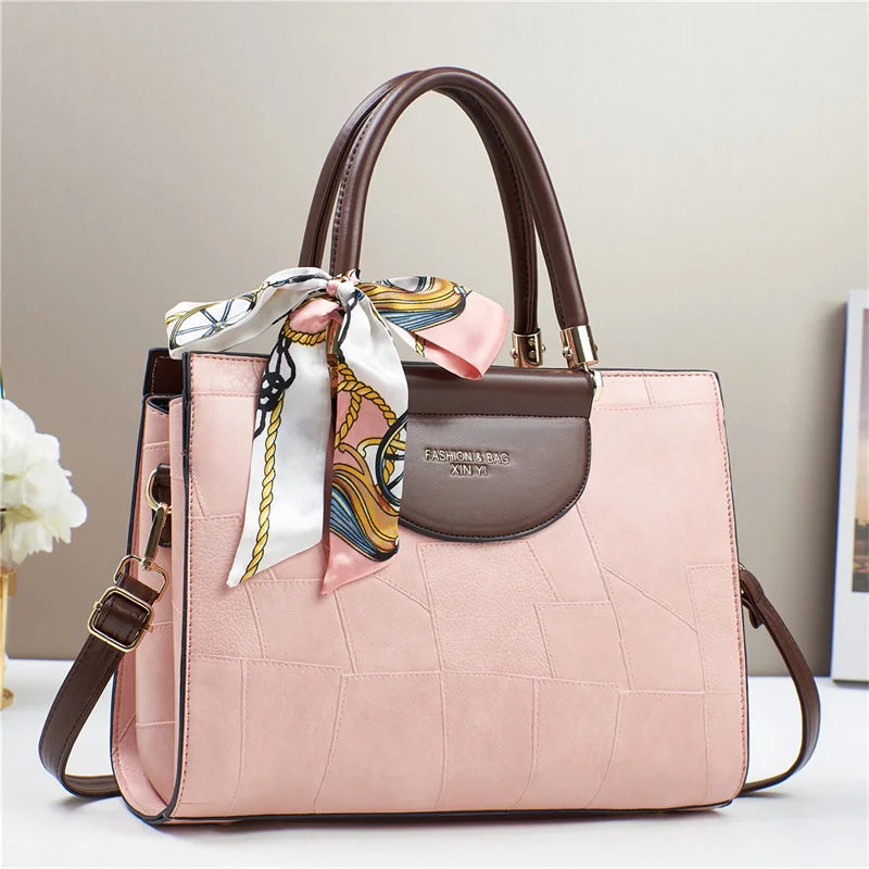 Women’s PU Leather Handbag – New Design Crossbody Bag with Tie Cloth Accent Elisa