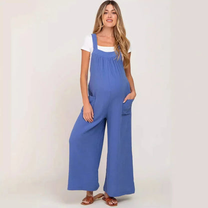 Maternity Overalls for Pregnant Women - Loose Wide-Leg Jumpsuit with Sleeveless Straps & Pockets | Casual Pregnancy Outfit Patricia