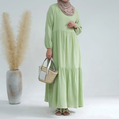 Women’s Cotton Long-Sleeve Dress – Casual Abaya Muslim Clothing