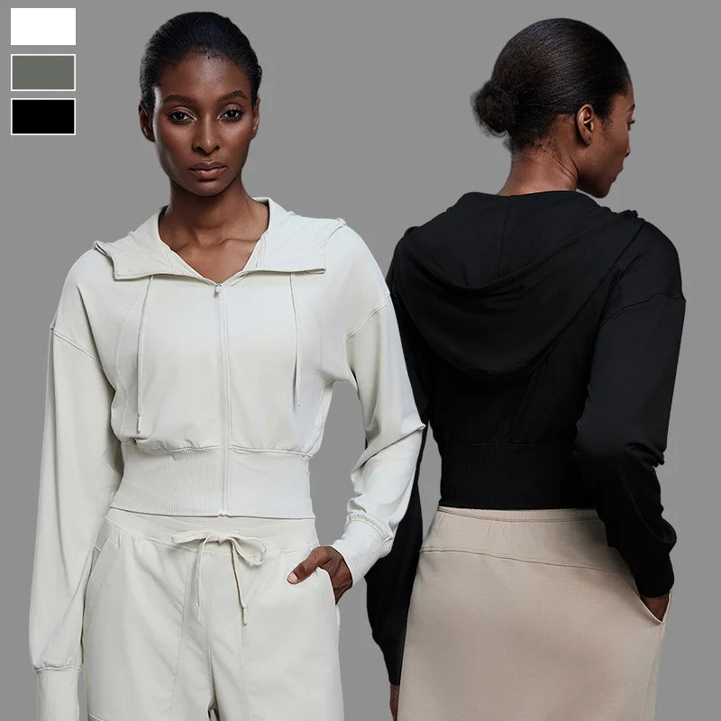 Women's Full-Zip Hoodie Sweatshirt – Long-Sleeve Gym Workout Fitness Jacket, Athletic Suit for Autumn