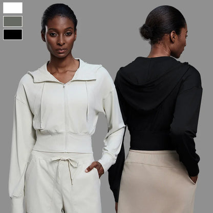 Women's Full-Zip Hoodie Sweatshirt – Long-Sleeve Gym Workout Fitness Jacket, Athletic Suit for Autumn