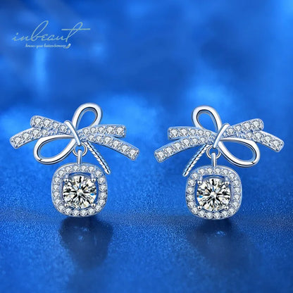 Trendy 925 Silver Bowknot Drop Earrings – 1 Carat D-Color Moissanite, Brilliant Cut, Diamond-Tested Fine Jewelry Maelys