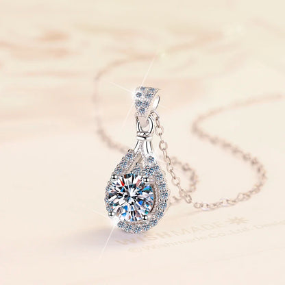 Fine Jewelry: Husky Pear-Shaped Diamond Pendant Necklace – S925 Sterling Silver VVS1 Moissanite Chain for Women