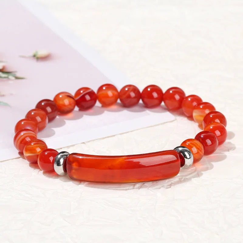 8mm Pink Crystal Bead Bracelet – Natural Stone Stretch Bracelet with Stainless Steel Accessories