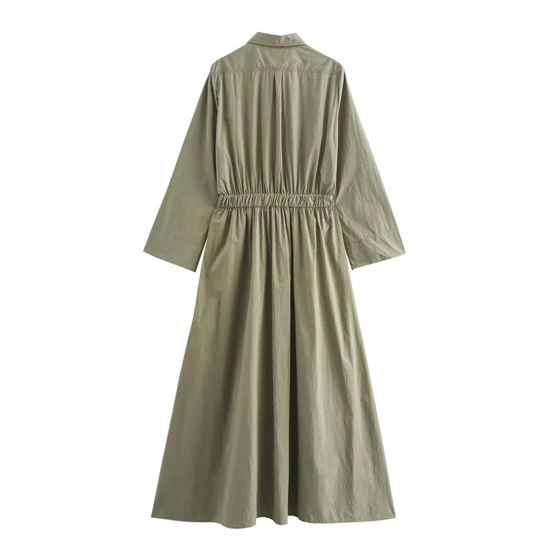 Women's Shirt Style Dress Long Sleeve Waisted Loose Dress