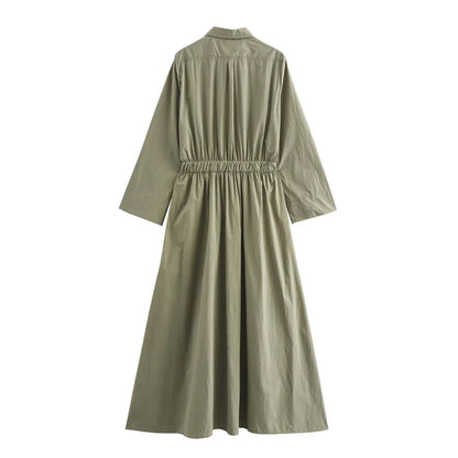 Women's Shirt Style Dress Long Sleeve Waisted Loose Dress