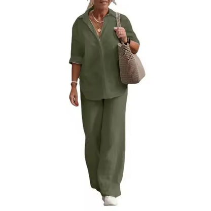 Women Casual Solid Color Pants Wide Leg Set