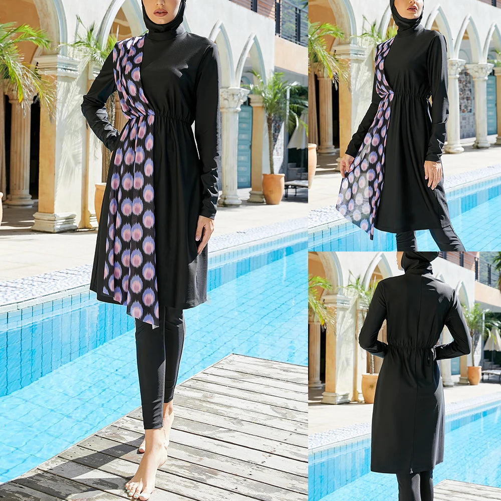 Modest Burkini Swimwear for Women | Printed Muslim Swimsuits 3-Piece Set Eira