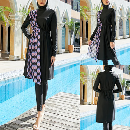 Modest Burkini Swimwear for Women | Printed Muslim Swimsuits 3-Piece Set Eira