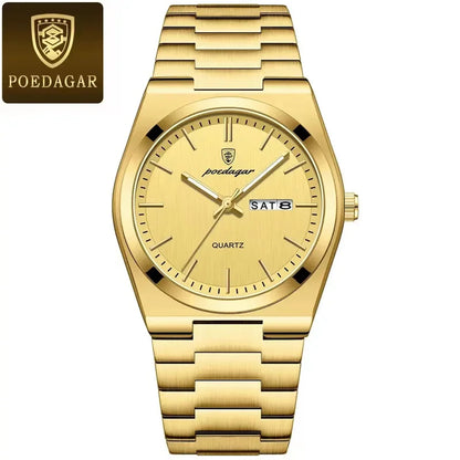POEDAGAR 930 Ultra-Thin Quartz Watch for Men – Stainless Steel Bracelet, Waterproof, Luminous Men's Wristwatch