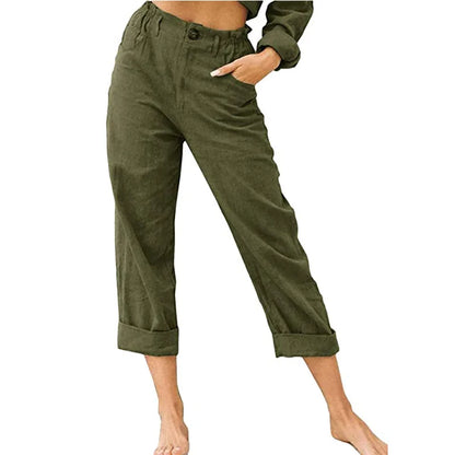 Summer High-Waist Cotton Linen Trousers | Loose Fit Casual Solid Color Pants for Women Trina