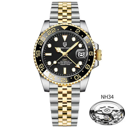 PAGANI DESIGN PD‑1662 Men’s GMT Automatic Mechanical Watch | Sapphire Glass, Stainless Steel, 100M Waterproof Luxury Timepiece