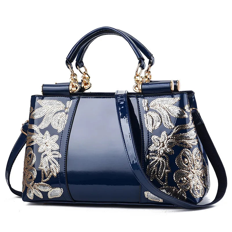 Large Capacity Women's Shoulder Bag - Sequins Flower Pattern Crossbody Handbag for Everyday Use