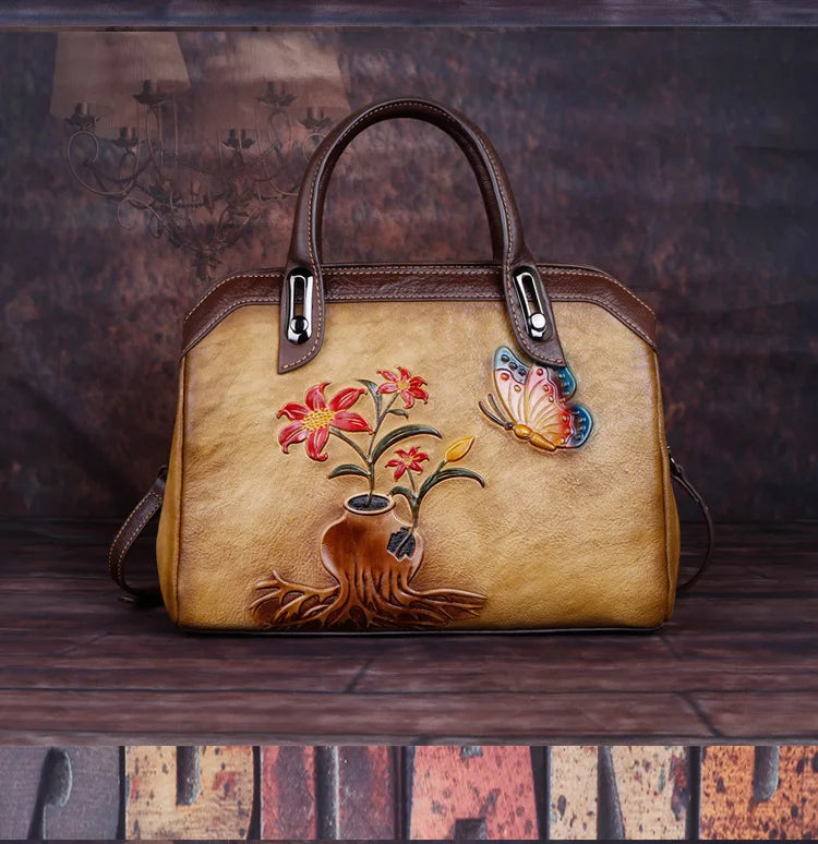 Personalized Flower Art Bags - Ladies' Purses, Handbags, Genuine Leather Totes, Clutches & Gifts Amelia
