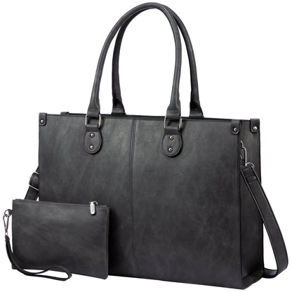 Vintage Leather Laptop Tote Bag – Large Capacity Business Handbag for Women, Stylish Work Bag & Computer Bag
