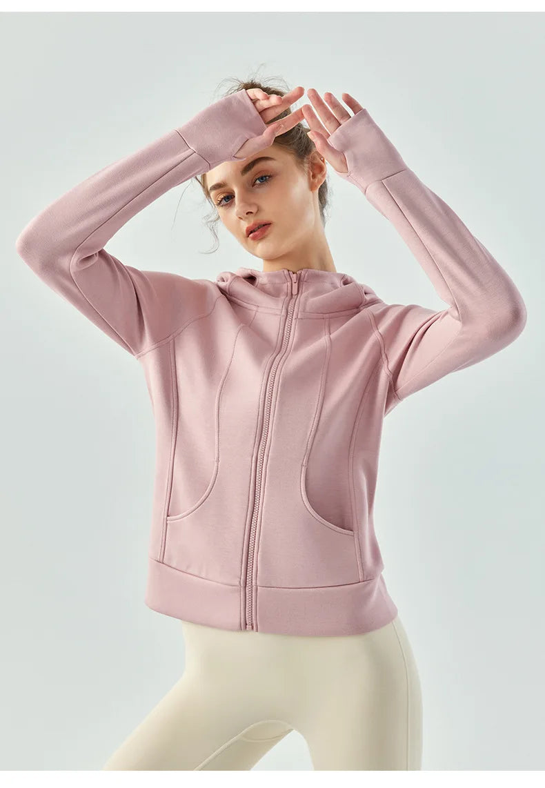 Women's Winter Fleece Zip-Up Hoodie Jacket | Long Sleeve, Thumb Hole, Warm Outdoor Fitness Style Xena