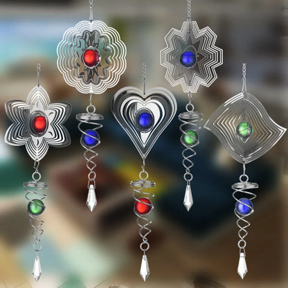 3D Rotating Stainless Steel Wind Chime Spinner – Outdoor Hanging Ornament for Home & Garden Decor