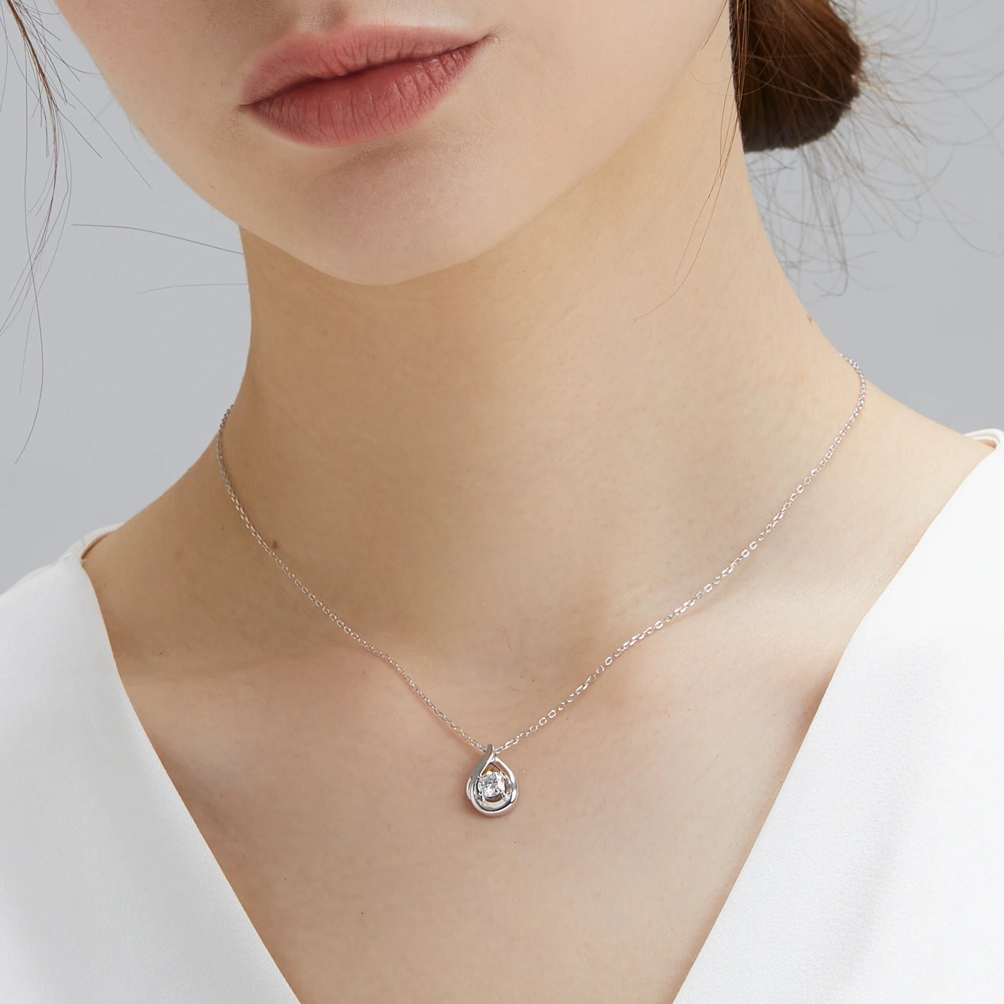 Moissanite Teardrop Pendant Necklace - 925 Sterling Silver White Gold-Plated Waterdrop Jewelry for Women