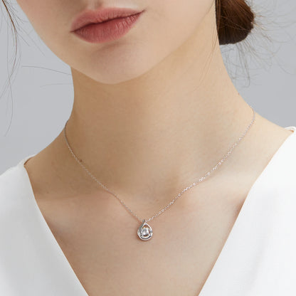 Moissanite Teardrop Pendant Necklace - 925 Sterling Silver White Gold-Plated Waterdrop Jewelry for Women