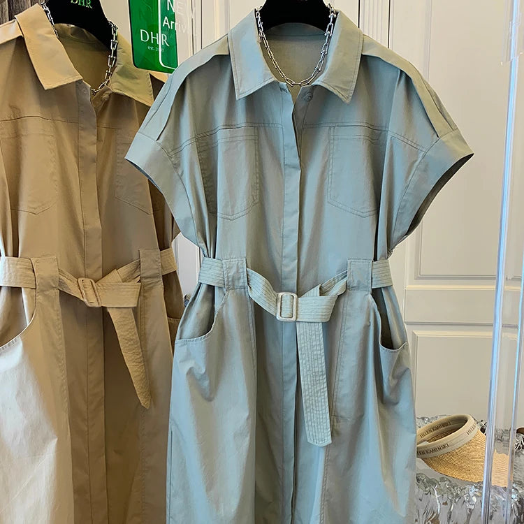 Summer Women's French Slim Belted Stitching Dress Blouse Aelin