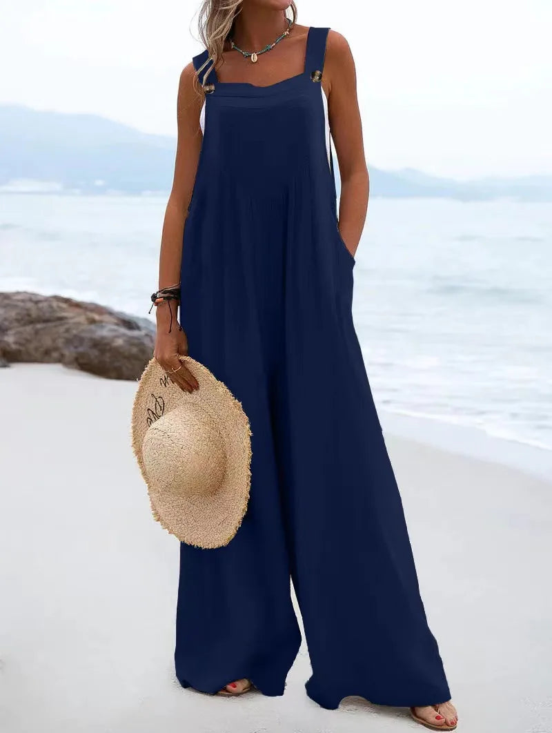 Women's Wide-Leg Overalls | Casual Cotton Linen Baggy Jumpsuit Shaina