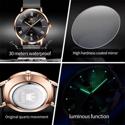 OLEVS 5623 Fashion Quartz Watch – Stainless Steel Band, Luminous Round Dial & Calendar Feature
