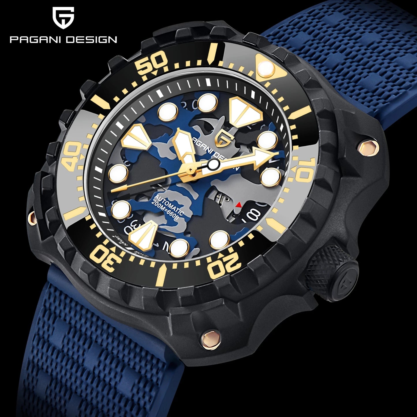 PAGANI DESIGN PD YN009 Men's Mechanical Watch - Camouflage Hollow Automatic NH35 Movement, 200M Waterproof Dive Watch