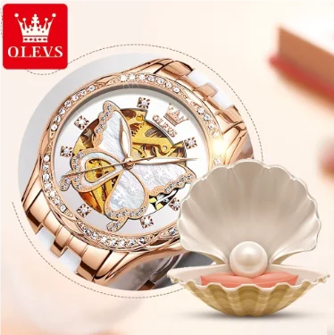OLEVS 6622 Women's Diamond Automatic Watch – Elegant Butterfly Design, Waterproof, Luminous Mechanical Wristwatch