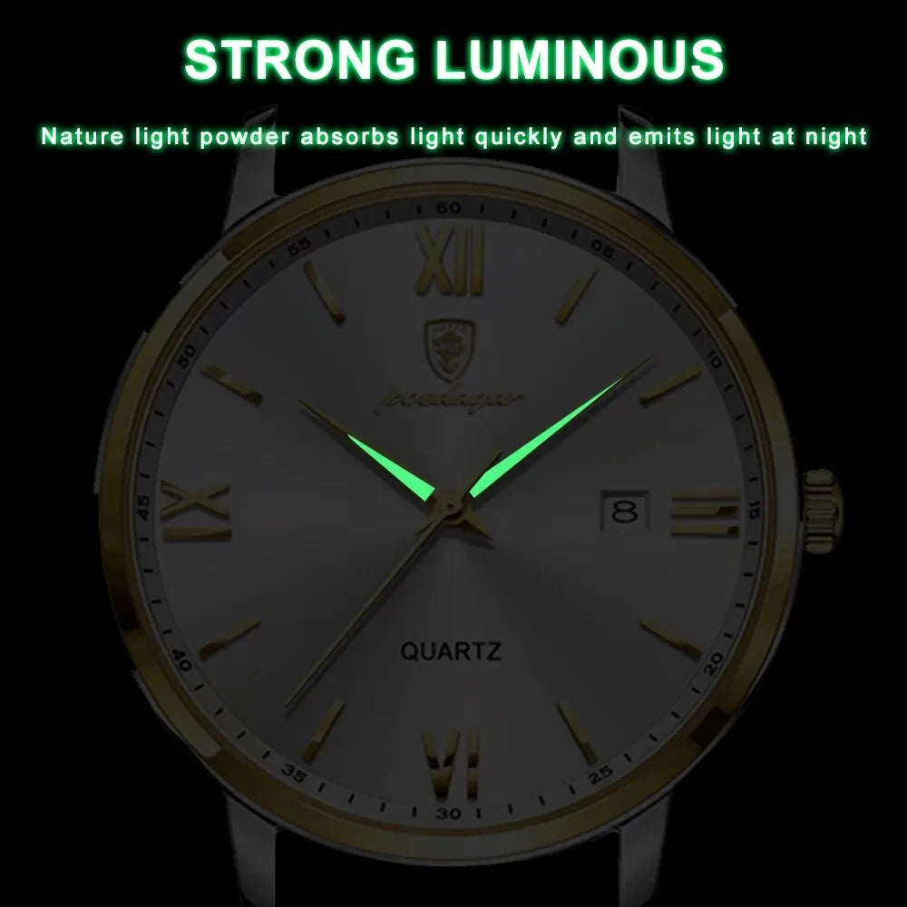 POEDAGAR 826 Leather Quartz Watch – Luxury Waterproof Sports Watch for Men, Business Wristwatch with Date Display Samuel