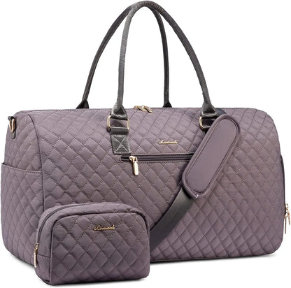 LOVEVOOK 2022 Luxury Quilted Weekender Duffel Bag - Custom Canvas Travel Bag for Men & Women Glazy