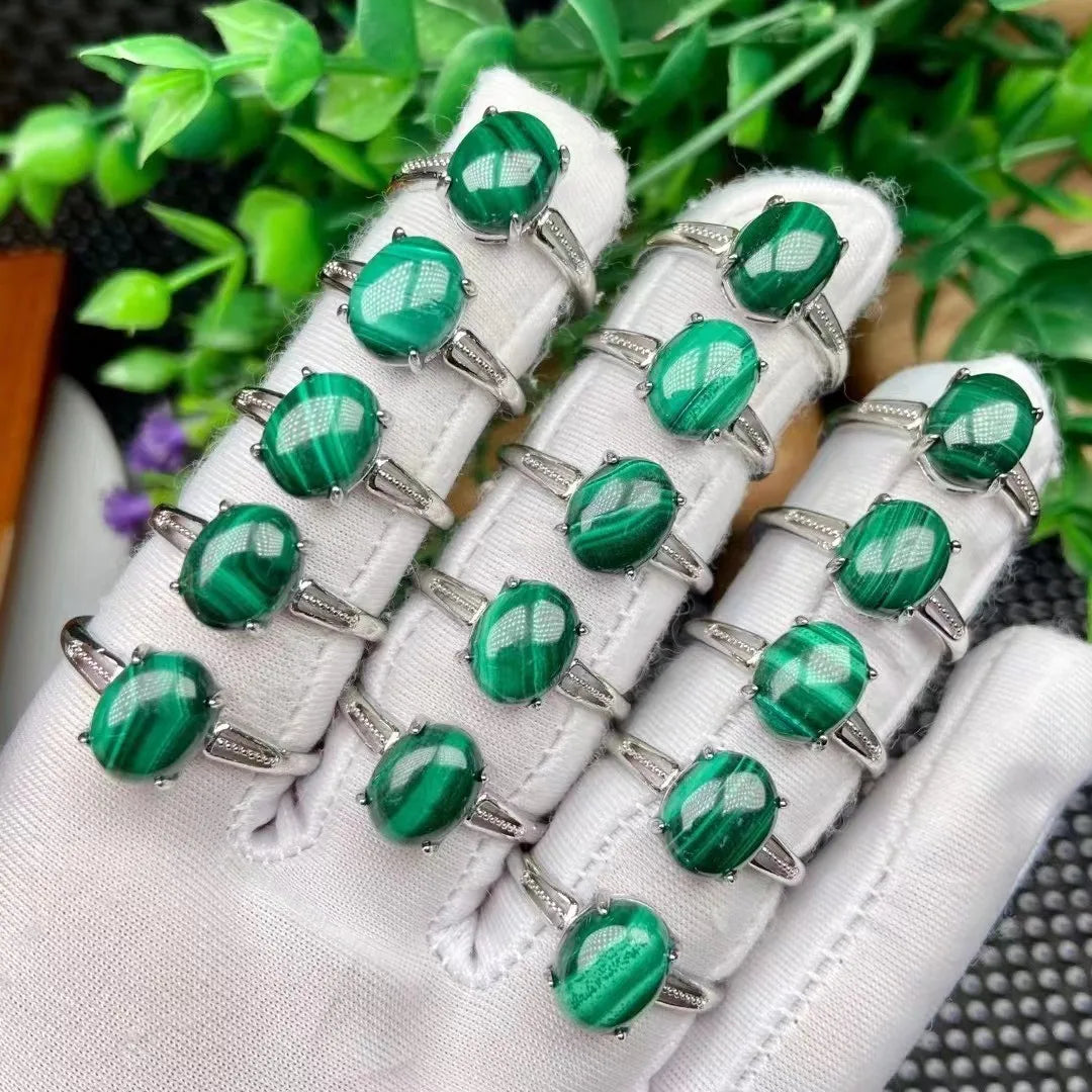 Natural Malachite Adjustable Ring – Crystal Quartz Gemstone Jewelry