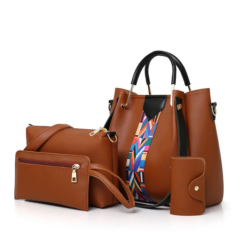 Leather Handbag Set for Women – 4-Piece Fashion Bag Set with Shoulder & Crossbody Bags, Large Capacity