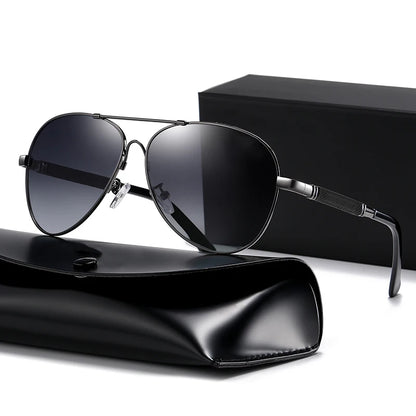 Luxury Pilot Polarized Night Vision Glasses – Memory Metal Photochromic Sunglasses for Men & Women | Driving Eyewear Edison
