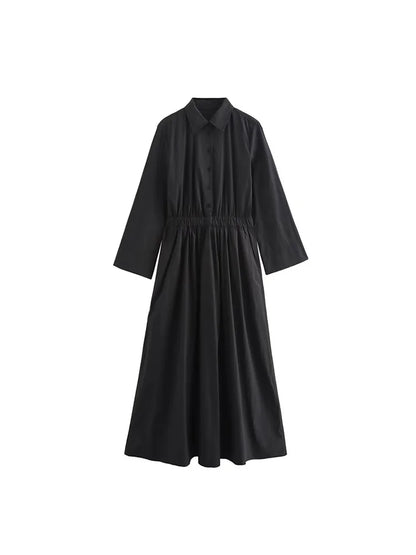 Women's Shirt Style Dress Long Sleeve Waisted Loose Dress