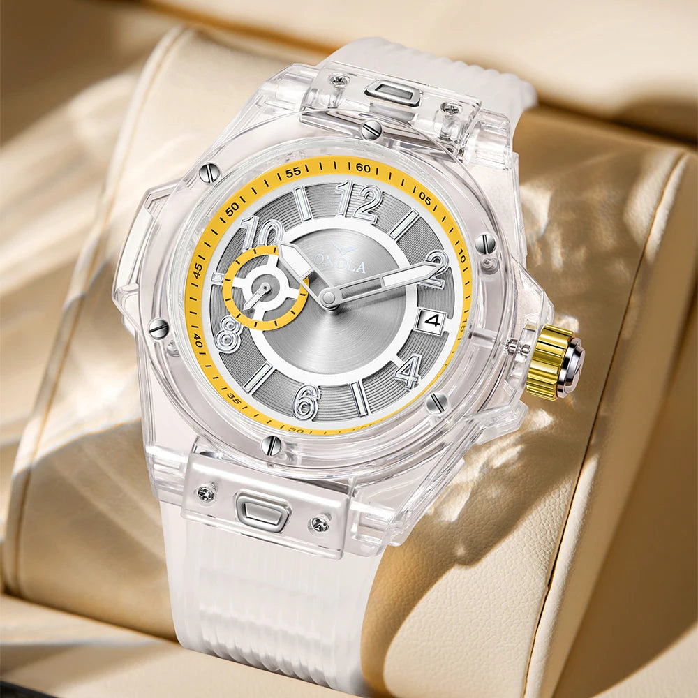 ONOLA 3836 Men & Women's Quartz Watch – Square Sport Design, Silicone Strap, Luminous Glass