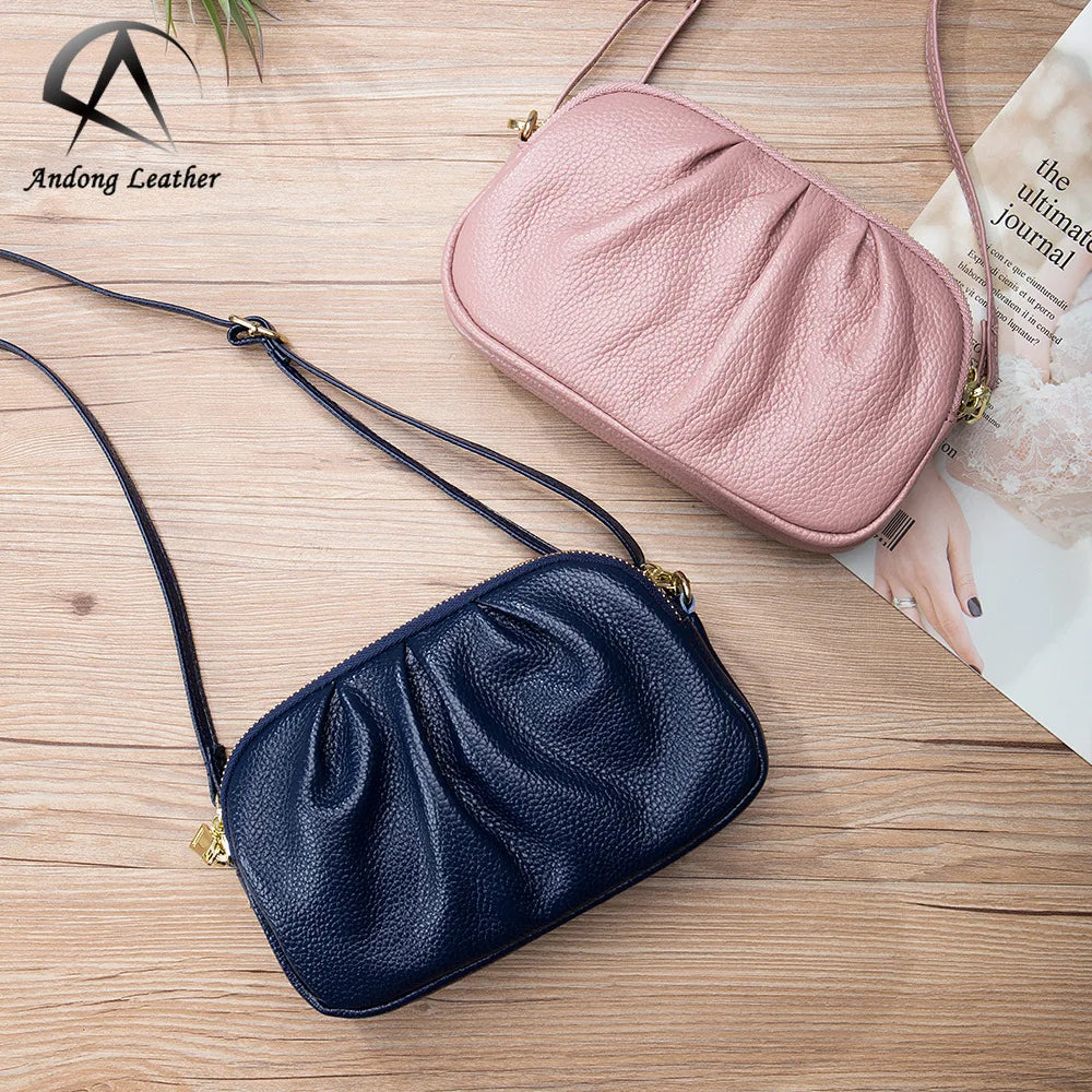 Women Genuine Cow Leather Shoulder Bag Simple Cowhide Large Phone Pocket Sling Bag Nelly