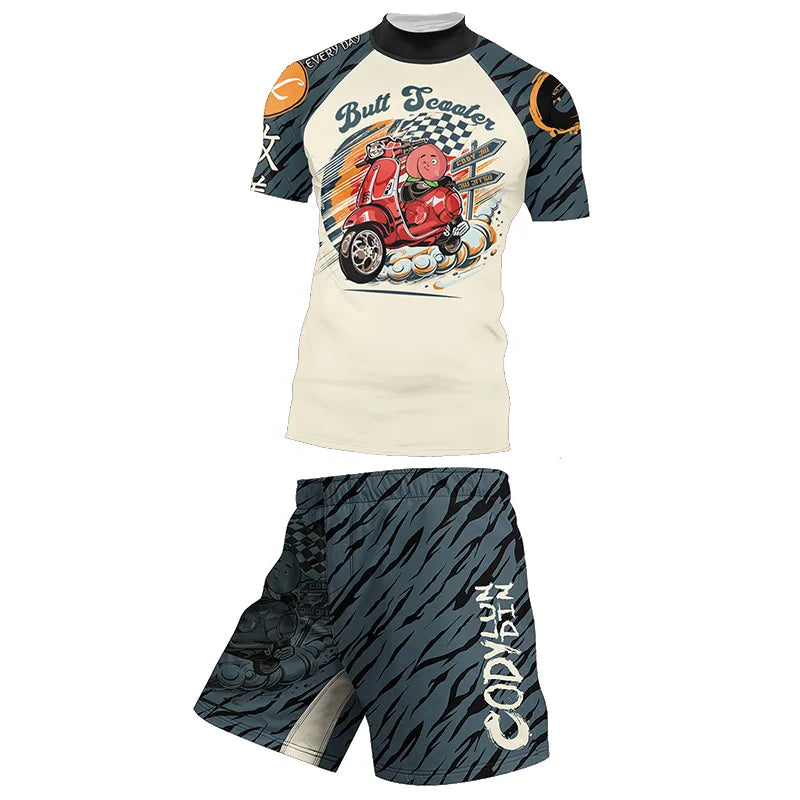 Cody Men’s 4‑Piece Gym Training Set – Compression Leggings, Thermal Shorts & Rash‑Guard Sportswear